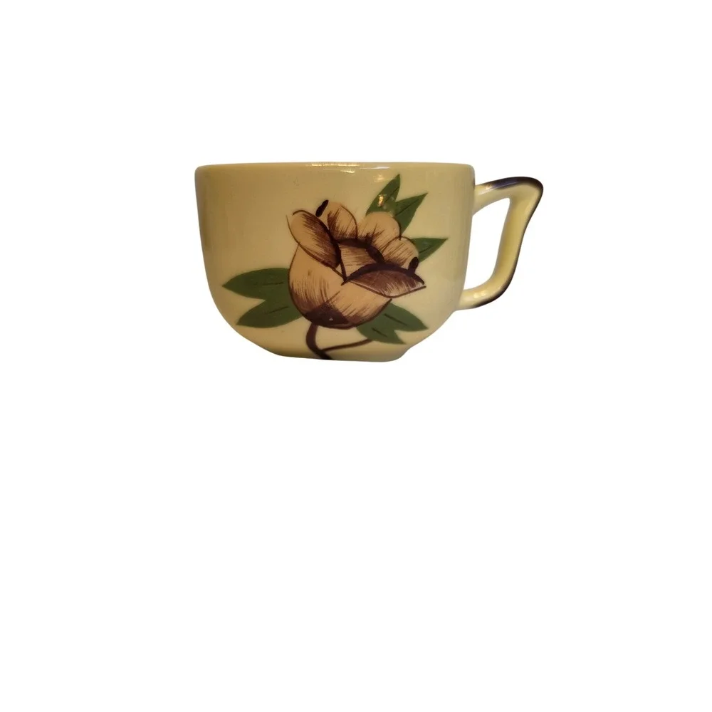 Vintage Weil Ware California Pottery Tea Cup and Saucer Set Floral Yellow 164836